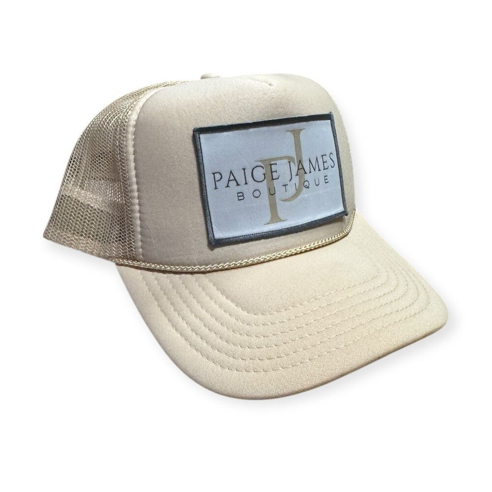 Paige James Boutique Trucker Hat Beige Mesh Back Cap Adjustable